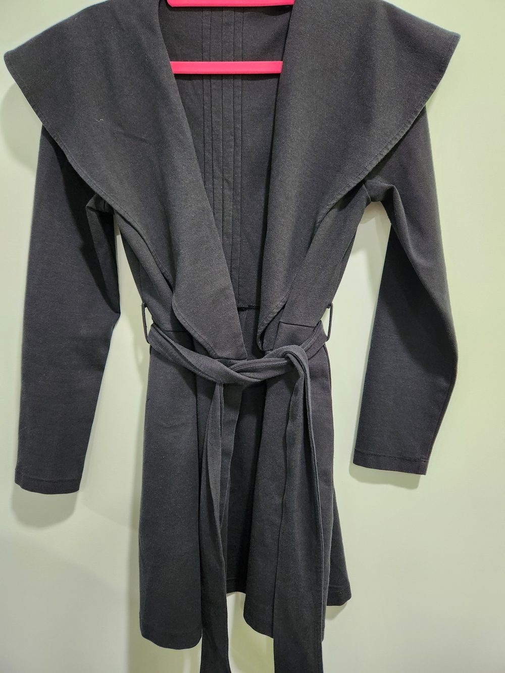 Women's Black Belted Trench Coat with Wide Shawl Collar